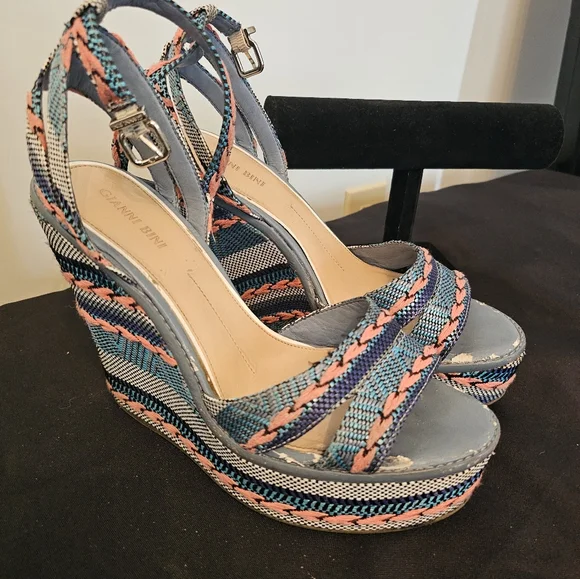 Gianni Bini Blue and Pink Espadrilles with Intricate Straps - Picture 6 of 6